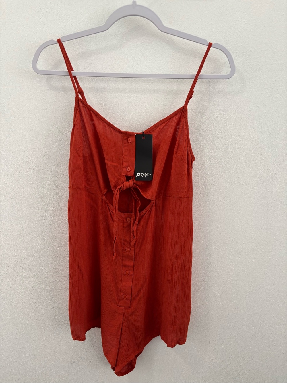 Nasty Gal Linen Look Tie Front Cut Out Romper